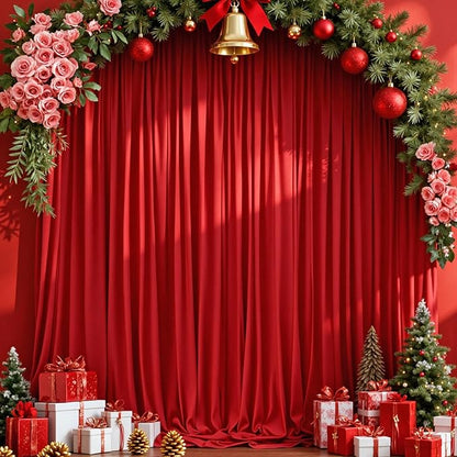 Red Backdrop Curtains for Christmas Party Valentine's Day Arch Stage Wedding by MEETSKY