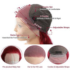99J Burgundy Lace Front Wigs Human Hair 13x4 Body Wave Lace Front Wigs Pre Plucked Bleached Knots Lace Frontal Wig with Baby Hair 200% Density Red Wig HD Lace Red Wig for Women 28 Inch