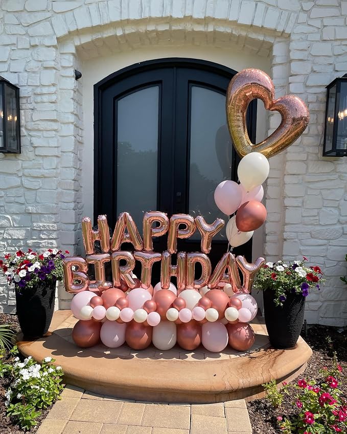 29PC Rose Gold Happy Birthday Balloon Banner, 16 Inch 3D Aluminum Letter Banner - Image 7