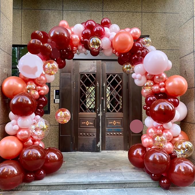 Burgundy Red and Pink Balloons, 60 Pack 12in Rose Gold Wine Red Light Pink - Image 3