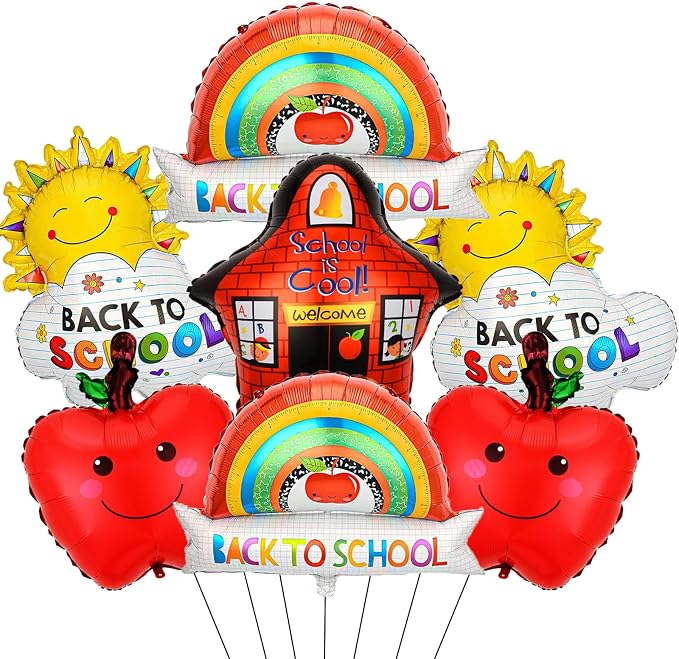 7 PCS Welcome Back To School Balloons, Colorful House Sun, Apples Balloons by Wclliuchi