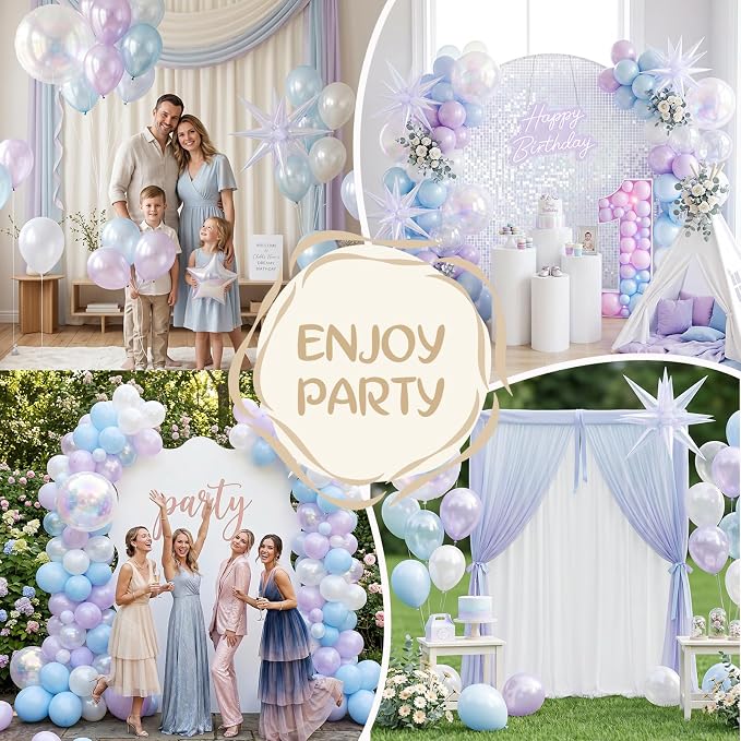 Iridescent Balloons, 12 Inch Pastel Blue Purple Transparent Latex Balloons - Image 7