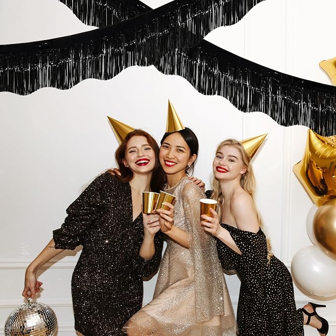 LOLStar Black Foil Fringe Tinsel Garland, Tinsel Streamers Banner, 6 Pack | - Image 6