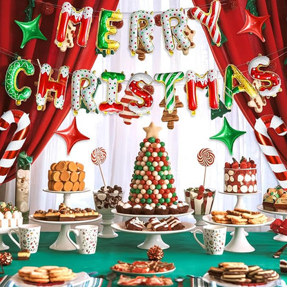 FunHot Merry Christmas Balloons Banner, Donut Merry Christmas Foil Balloons - Image 3