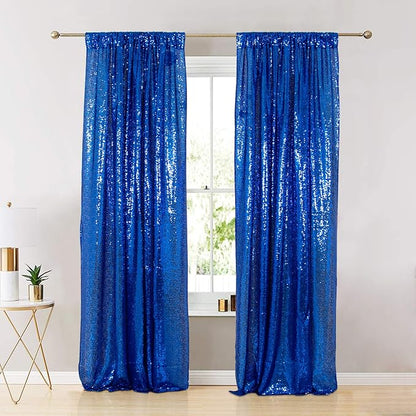 ShinyBeauty Sequin Curtains 4 Panels Royal Blue Sequin Backdrop Shimmer - Image 3