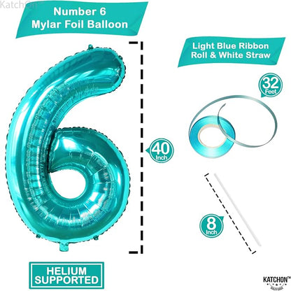 KatchOn, Giant Teal Blue Number 6 Balloon - Image 4