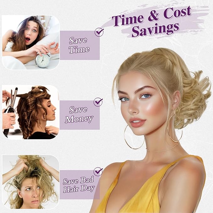 BARSDAR Ombre Blonde Drawstring Ponytail Extensions - 10 Inch Short Wavy Drawstring Comb Clip in Pony Tails Hairpieces for Women - Synthetic Short Wavy Blonde Ombre Ponytail Hair Extensions