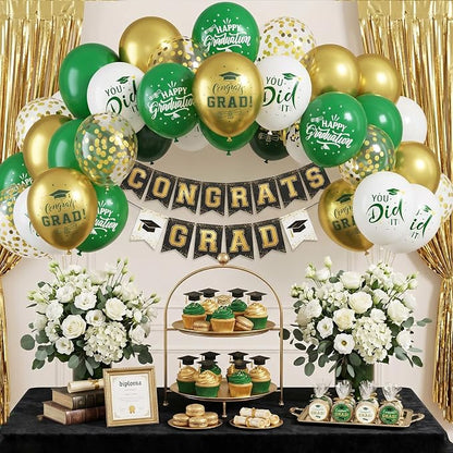 FunHot Green Gold Graduation Balloons, 12 Inch Green Gold White Confetti Grad - Image 5