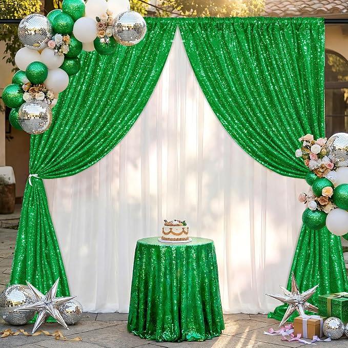 Green Sequin Backdrop Curtains-2 Panels 2FTx8FT Green Backdrop - Image 7