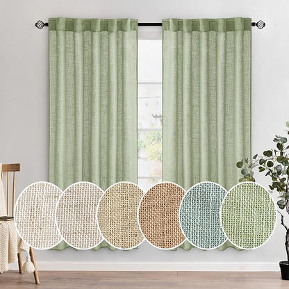 MIULEE Sage Green Linen Curtains 37x72 Inch Length 2 Panels | Window Drapes by MIULEE