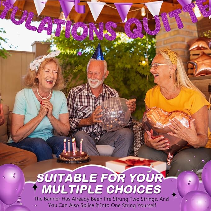 Fulmoon Pre Strung Congratulations Quitter Glitter Banner Funny Retirement - Image 4