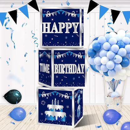 Turypaty Blue Silver Happy Birthday Decorations Boxes by Turypaty