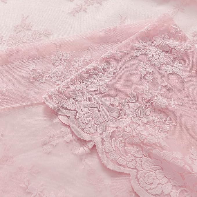 Kotile Pink Sheer Lace Curtains - Image 8