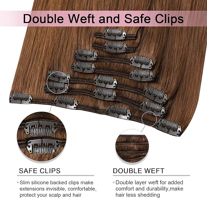 Pro2.0 Remy Clip in Extensions Real Human Hair Color #33 Dark Auburn Copper Remy Clip in Hair Extensions Real Human Hair 18inch 120g Thick 7pcs Seamless Double Weft for Women（#33-18inch）
