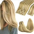 GOO GOO Clip in Hair Extensions Real Human Hair, Remy Human Hair Extensions Clip ins for Women, Natural Human Hair, 24inch 240g 9Pcs, #16/22 Light Blonde Highlighted Golden Blonde