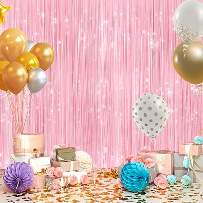 2Pack Pastel Pink Metallic Tinsel Foil Fringe Curtains, Door Streamers Photo - Image 4