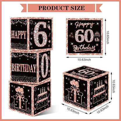 Eiurteao 3pcs Rose Gold 60th Birthday Decorations Boxes - Image 2