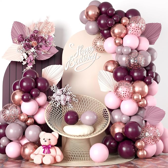 Burgundy Pink Balloon Garland Arch Kit, Burgundy Ruby Red Dusty Purple Pastel by Togvu