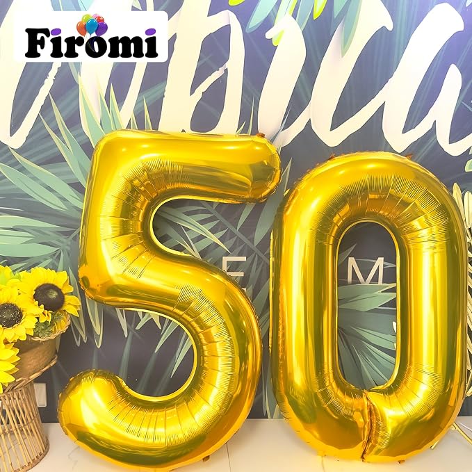FIROMI 50 Number Balloons Gold Big Foil Mylar 50th Balloon Numbers 40-inch | - Image 4