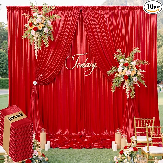 50x10ft Shimmer Red Sequin Backdrop Curtain by LeegleriTableSkirt