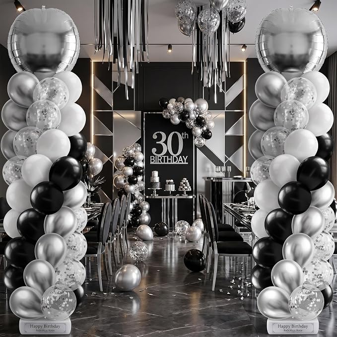 2 Sets Black Silver White Balloon Column Stand Kit, Adjustable Floor Tower by Sonwyoung