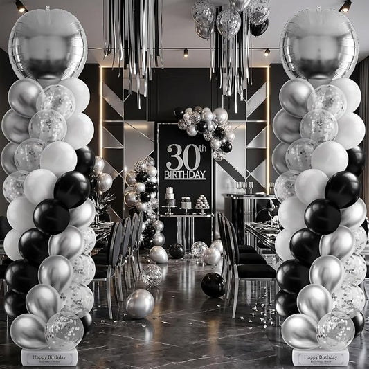 2 Sets Black Silver White Balloon Column Stand Kit, Adjustable Floor Tower by Sonwyoung