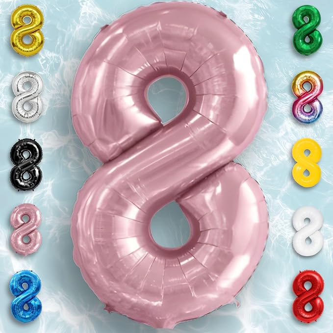 Pink Pearl Number Balloon 8 Mylar Foil Macaron Balloons 40 inch - Image 3