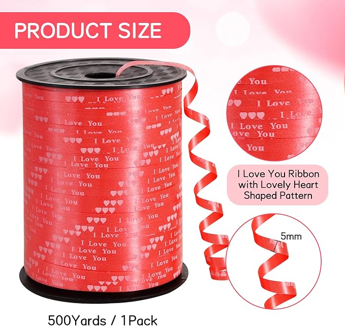 BEISHIDA Valentine Ribbon, Balloon String Printed I Love You 500 Yards - Image 2