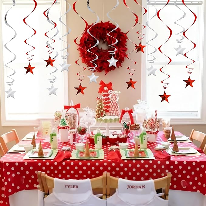 BEISHIDA Red Silver Stars Hanging Swirls Graduation Hanging Ornament Decorations - Image 3