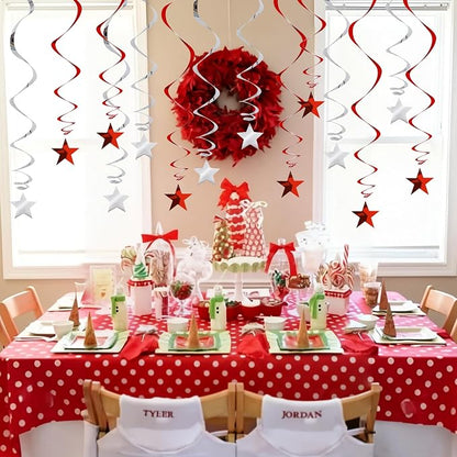 BEISHIDA Red Silver Stars Hanging Swirls Graduation Hanging Ornament Decorations - Image 3