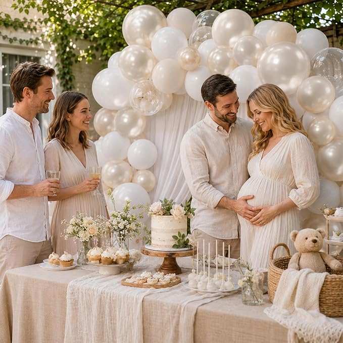 Pearl White Balloons, Elegant Neutral Boho Nude Bridal Shower Baby Birthday - Image 3