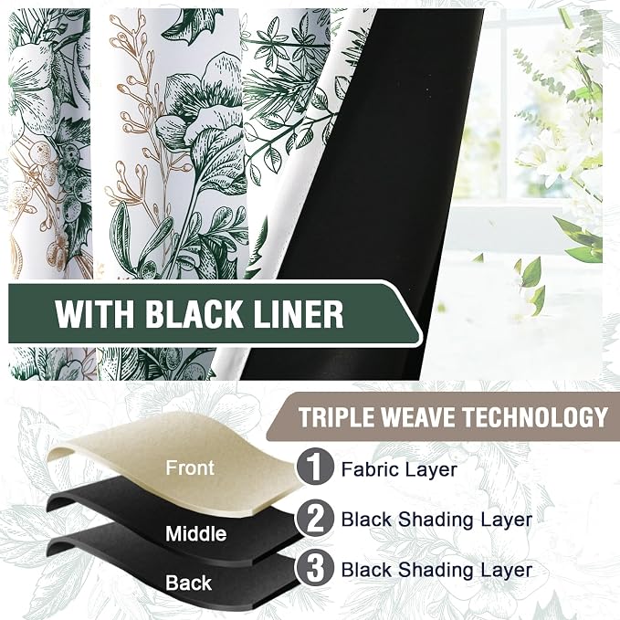 H.VERSAILTEX Vintage Floral Curtains 108 inch Length 2 Panels Set 100% Blackout - Image 6
