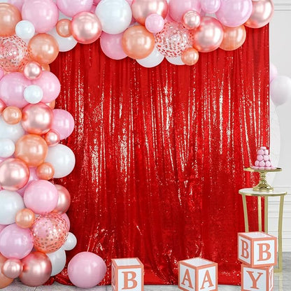 Juya Delight Red Sequin Backdrop Curtain, Glitter Backdrop Curtain by JuyaDelight