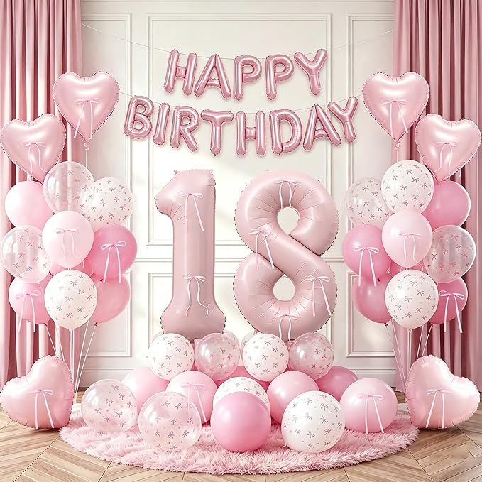 81Pcs Pink Happy 18th Birthday Decorations by Unknown