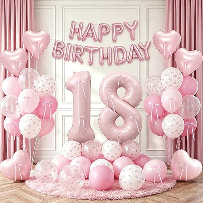 81Pcs Pink Happy 18th Birthday Decorations by Unknown