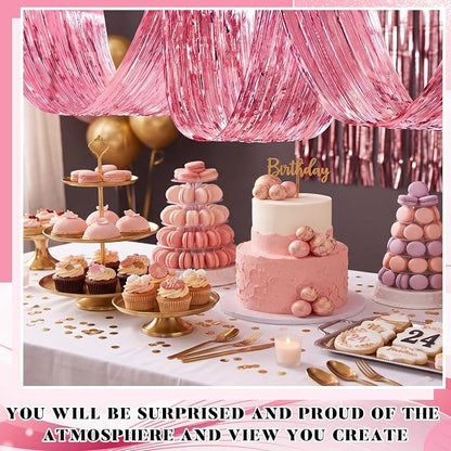 4 Pcs 15ft Pink Metallic Foil Ceiling Fringe Curtains, Party Decor Fringe Drapes - Image 5