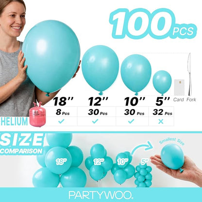 PartyWoo Teal Balloons 100pcs Different Sizes Pack of 18 12 10 5 Inch Turquoise - Image 6