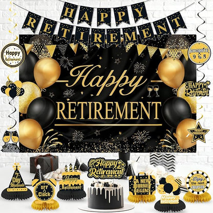 Retirement Party Decorations for Men Women Black Gold Happy Retirement Banner - Image 6