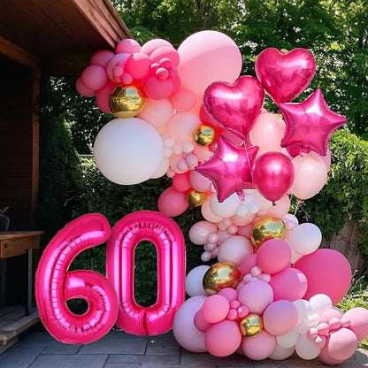 40 Inch Number Balloon Hot Pink 60 Set Pink Theme 60th Birthday Decor 10Pcs | - Image 6