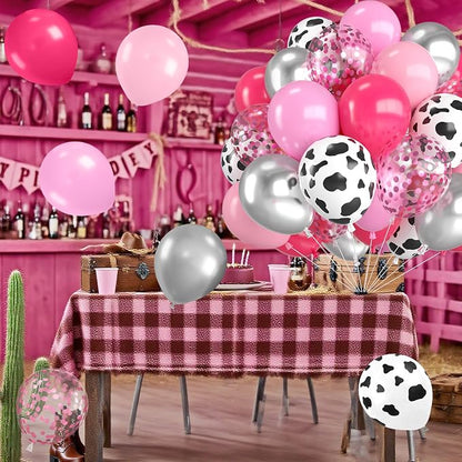 Cowgirl Balloons, 12 Inch Cow Print Hot Pink Light Pink and Silver Balloons - Image 7