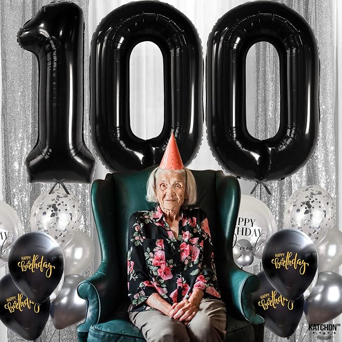 KatchOn Black 100 Balloon Number 40 Inch, 100th Birthday Decorations | 100K - Image 2
