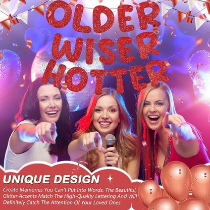 Fulmoon Set of 3 Pre Strung Older Wiser Hotter Glitter Banner Funny Birthday - Image 5