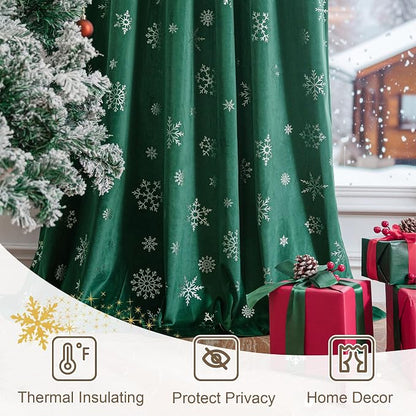 Beauoop Christmas Green Velvet Curtains - Image 2
