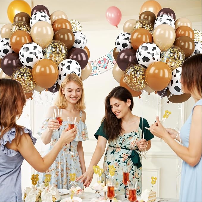 Brown Cow Balloons, 12 Inch Dark Brown Coffee Nude Tan Neutral Gold Confetti - Image 4
