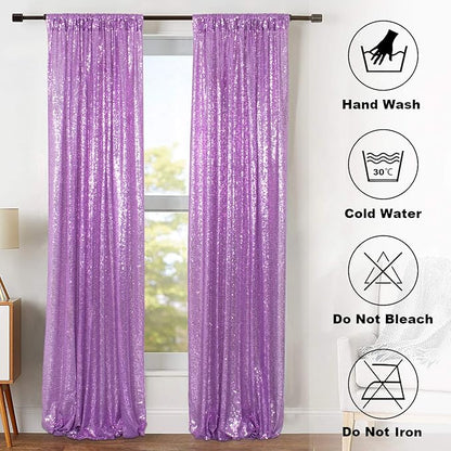 ShinyBeauty Sequin Curtains 2 Panels Sparkling Lavender Glitter Photo Backdrop - Image 7