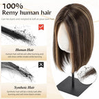 MONO TOP Hair Toppers for Women Human Hair 12 Inch 7"×8" Big Base Partial wig Cover Thinning Hair or Loss No Bangs Top Hair Pieces Natural Wiglets (Dark Brown Highlights)