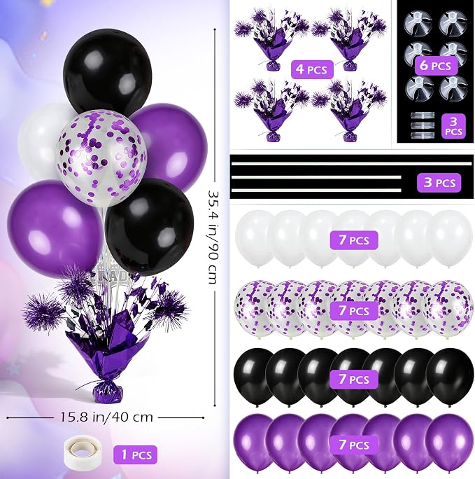 4 Set Purple Black Balloon Centerpieces - Image 3
