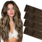 GOO GOO Invisi Edge Tape in Hair Extensions Human Hair, 4/27/4 Balayage Chocolate Brown to Caramel Blonde 20pcs 10inch 30g, Virgin Remy Hair, Seamless Injected Tape, Natural Look