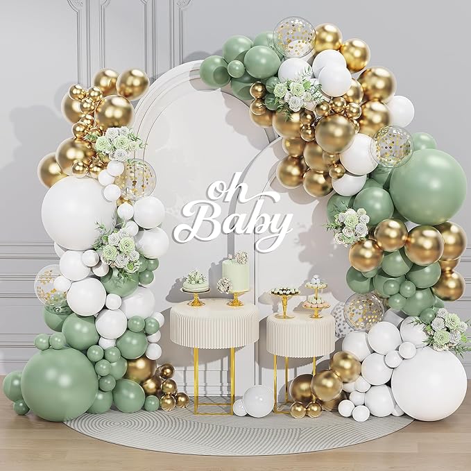 Sage Green White Gold Balloon Garland Arch Kit 156 Pcs Different Sizes 18 12 10 by Unknown
