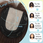 Hair Toppers for Women Real Human Hair, 360° 3D Toppers Pieces for Women with Thinning Crown Wispy Bangs 14 Inch Upgrade Big Basement (Medium Brown, 14 Inch Wispy Bangs)
